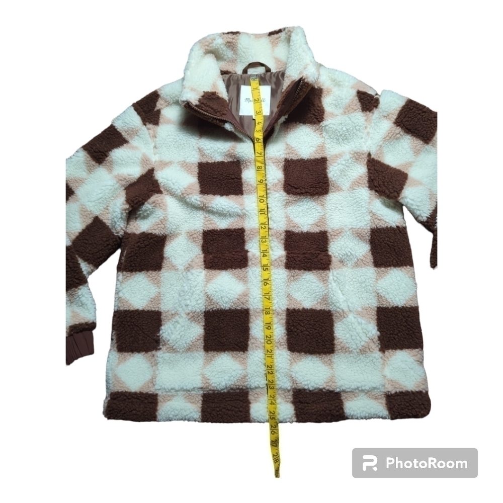 Madewell Sherpa quilted bomber women's jacket in patchwork stars XS white brown - Picture 7 of 11